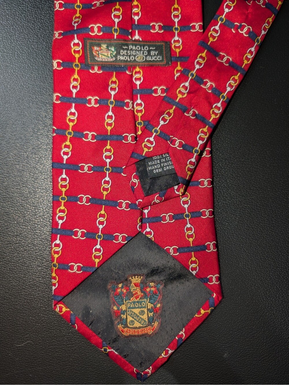 Vintage Paolo Gucci Necktie Red Equestrian Chain Link Men’s Tie Italy Silk
